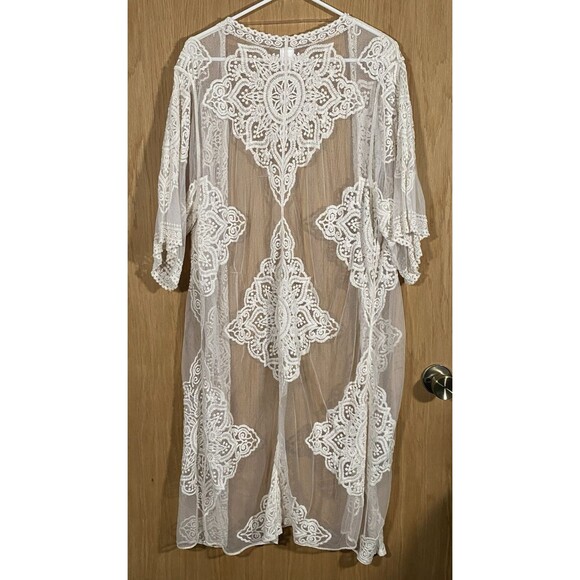 Women's S/M Boho Lace Duster Festival Beach Cover Up Hippie AngelCore Romantic - Picture 2 of 6